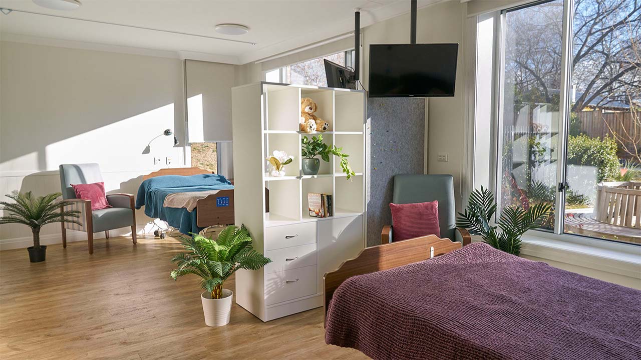 Shared room with ensuite can have different configurations. Beds can be placed in separate rooms, or in the same room to create space for a lounge area. 