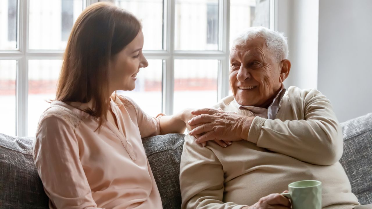 Two people talking