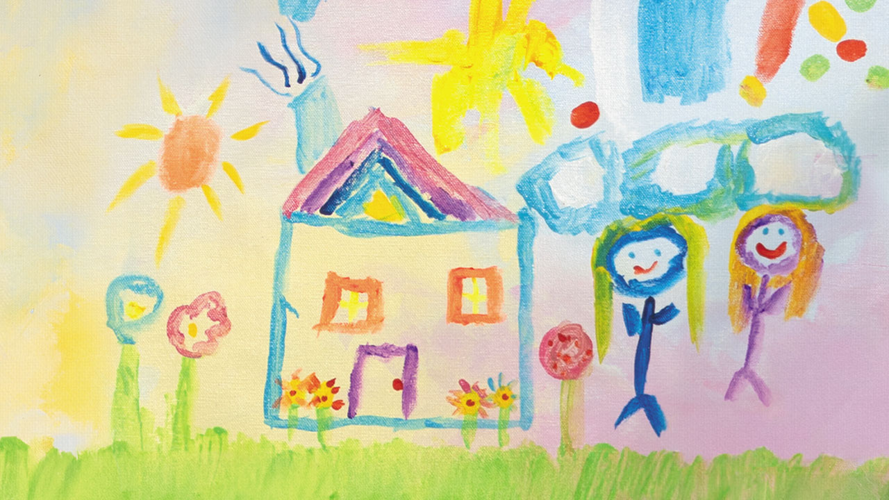 A child's painting of a family.