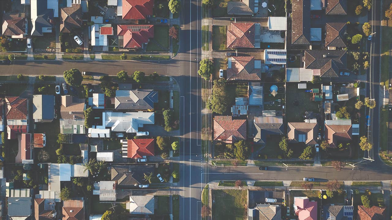 Aerial view of a suburb