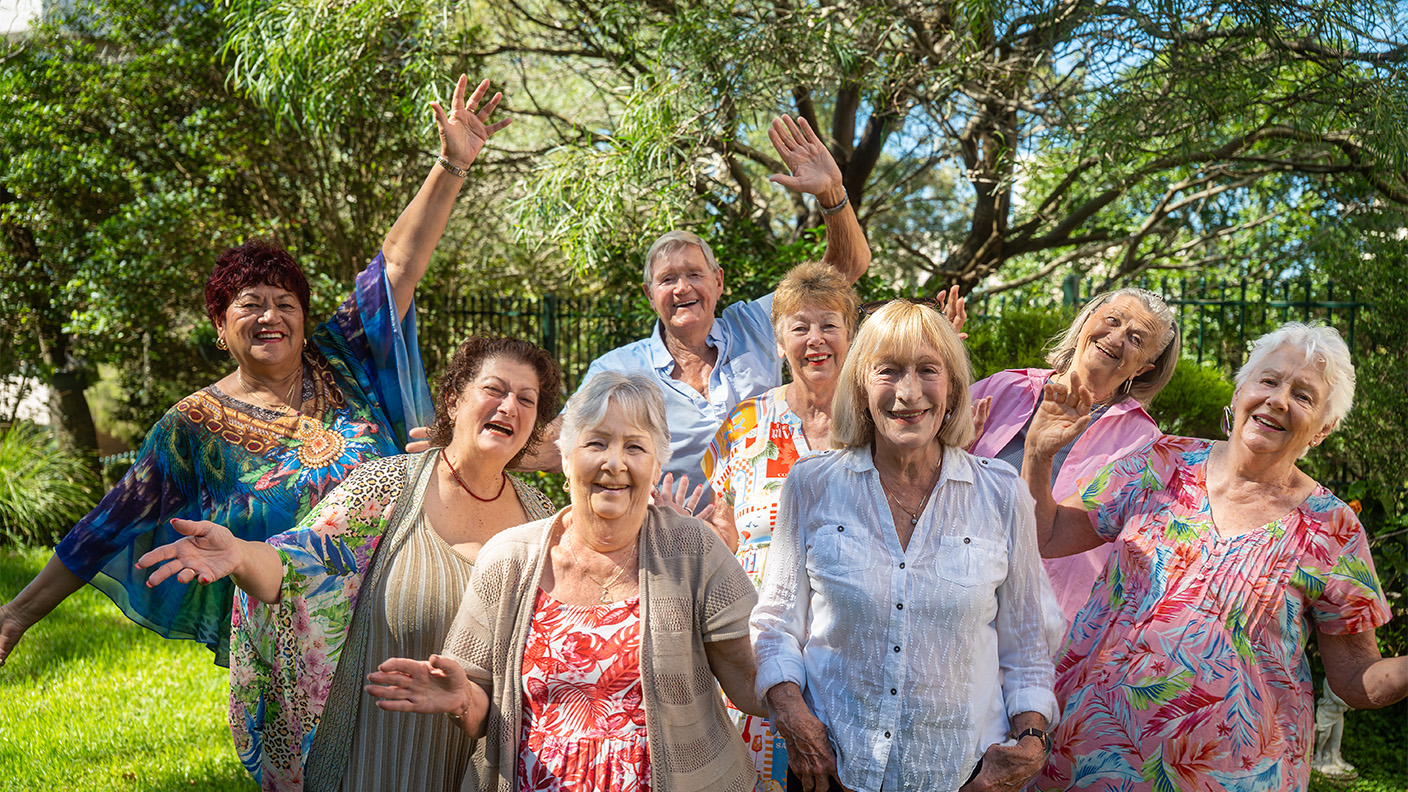 Group of happy seniors in a park